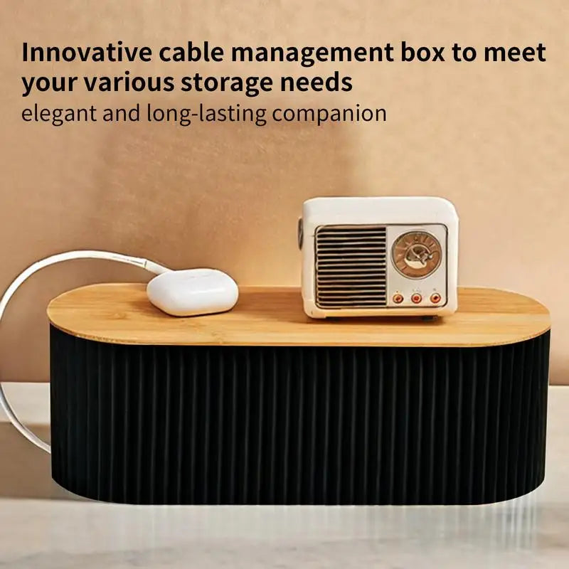 Wire Organizer Box with Wood Cover Cable Management Box Plug Board Storage Box Extension Hiders Power Cord Charger Storage