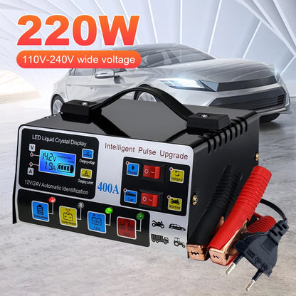 400A Intelligent Pulse Repair Charger Battery High Power Fast Charger 12V/24V Five-Stage Full Automatic Car Battery Charger 220W