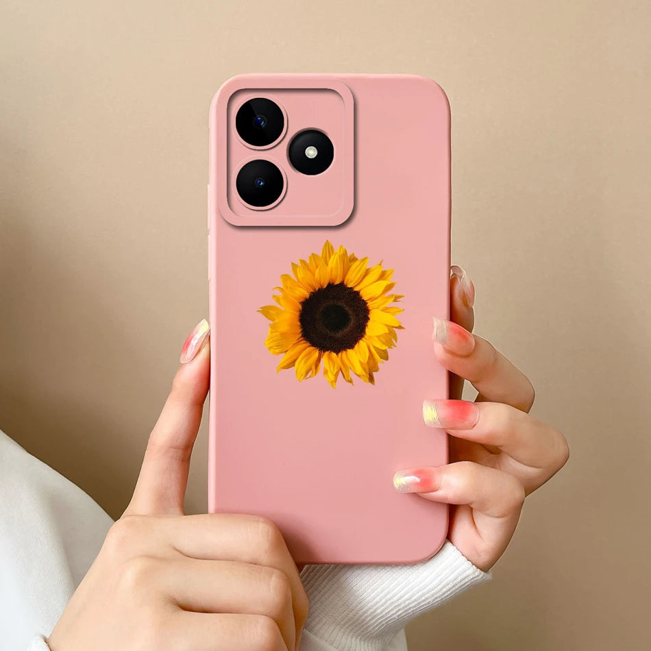 Case For Realme Note 50 Flower Painted Upgrade Lens Protection Soft Back Cover Model RMX3834 Liquid Silicone Phone Protectors
