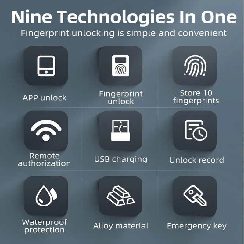 ROCKBROS Bicycle Smart Lock Bluetooth Fingerprint Unlock Waterproof High Strength Steel Alloy Anti-theft U-Lock Bike Accessories