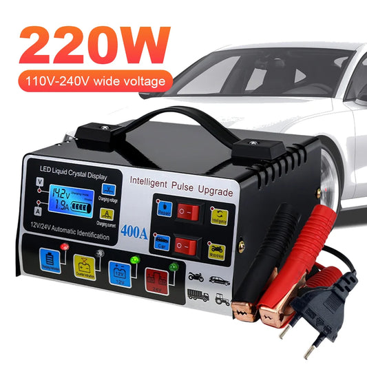 400A Intelligent Pulse Repair Charger Battery High Power Fast Charger 12V/24V Five-Stage Full Automatic Car Battery Charger 220W