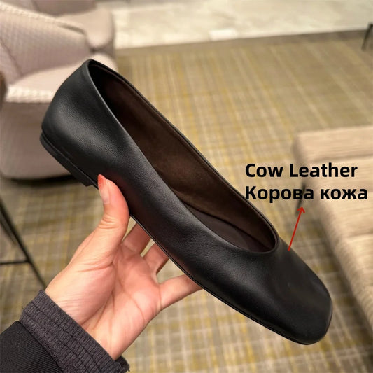 FEDONAS Fashion Classic Soft Genuine Leather Flats Shoes Elegant Basic Square Toe Flats Platforms Spring Summer Office Shoes