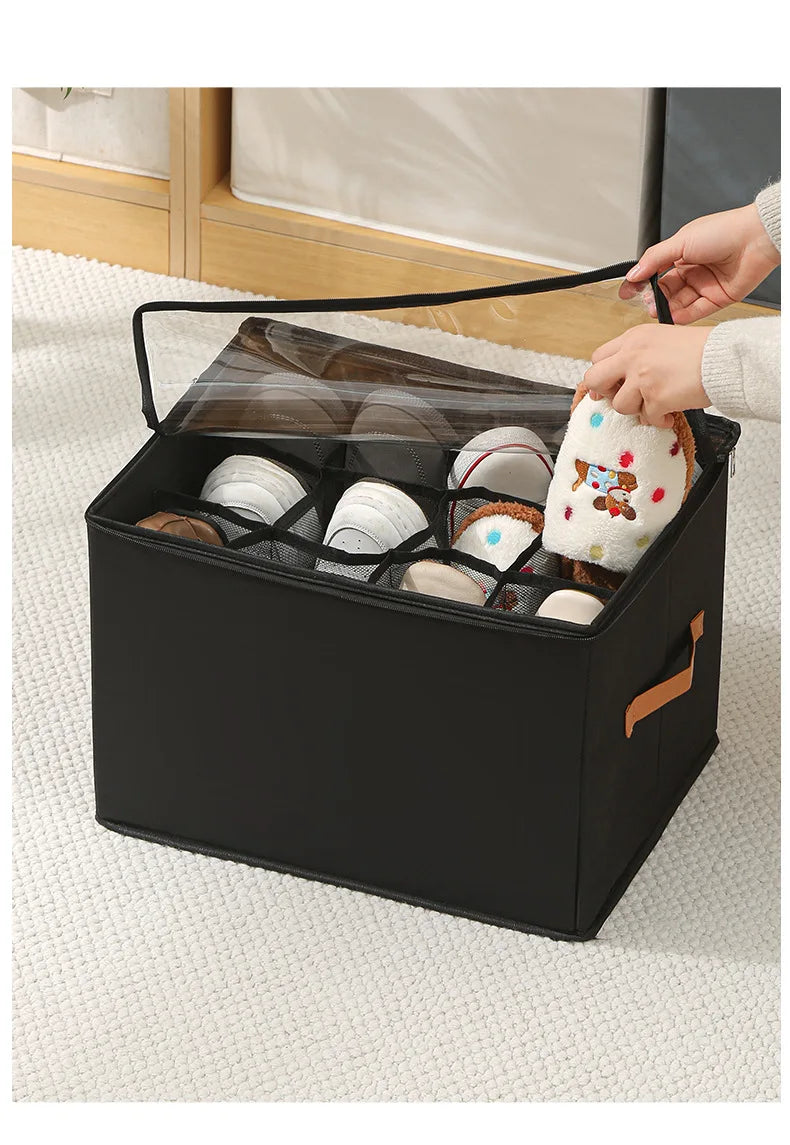 Foldable  Shoe Organizer with Lid Dustproof Storage Box for Shoes Clothes Accessories Home Organization Box