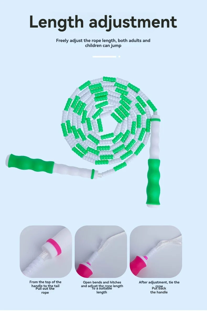 Wholesale adult and children's skipping ropes with colorful soft beads and bamboo nodes. Children's skipping ropes