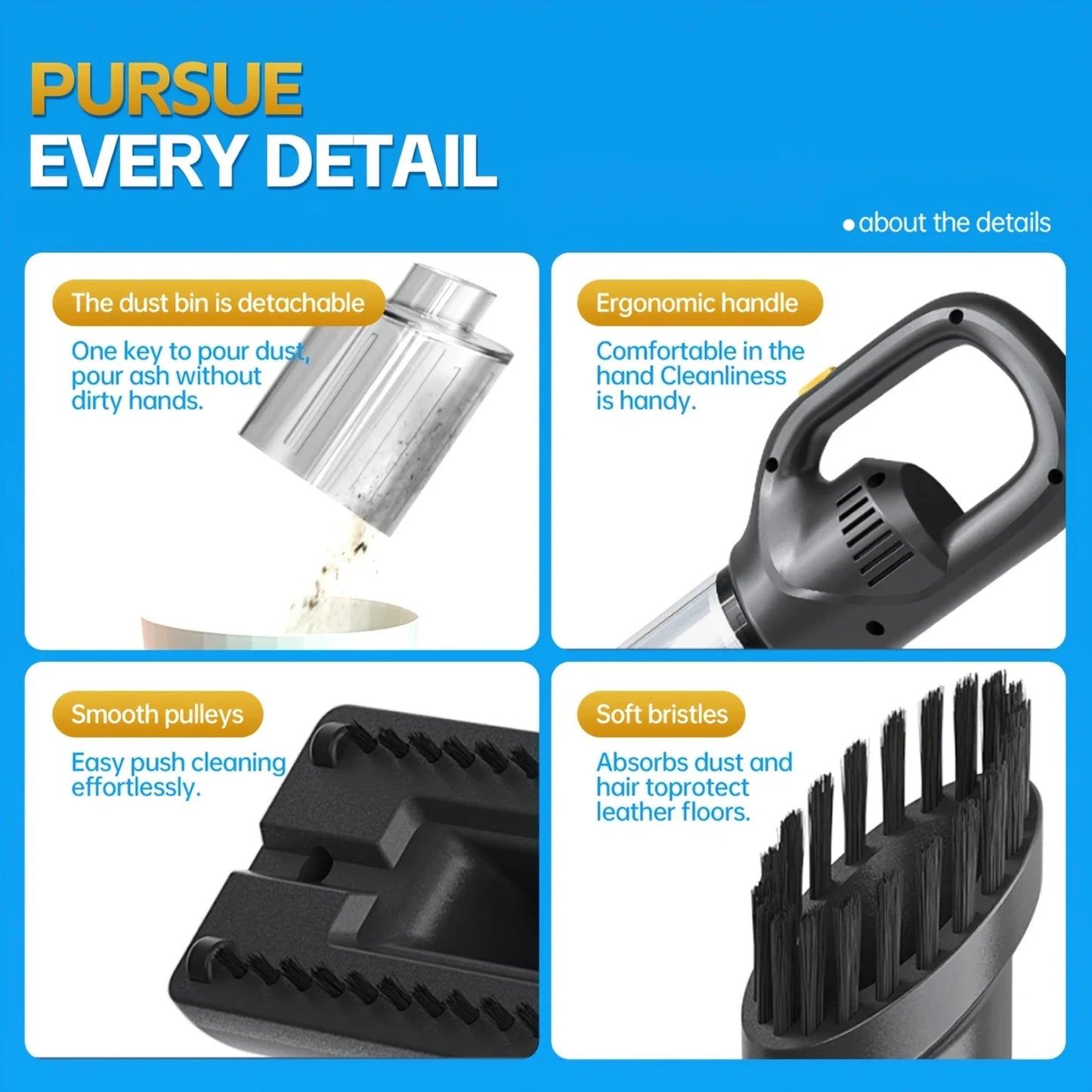 5KPa Cordless Handheld Vacuum - Rechargeable for Pet Hair, Car & Home, Lightweight for Sofa & Office