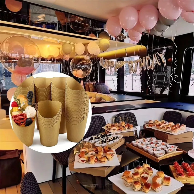 50pcs Multi-Use Disposable Paper Cups Eco-Friendly, Sturdy Design for Snacks, Desserts Parties  Ideal for French Fries, Cupcakes