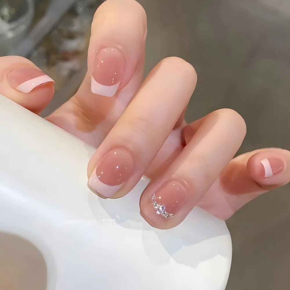 24pcs Detachable Short Press on Nails Y2k rhinestone False Nails with Glue Ballet Sweet Cool Girls Artificial False Nails Tips