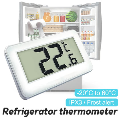 Digital Refrigerator Thermometer Waterproof Room Thermometer Fridge Alarm Thermometer Hygrometer with Hook Convertible