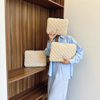 Laptop Sleeve for 11-15 Inch Laptop Tablet Puffy Quilted Floral Laptop Case Coquette Aesthetic Puffy Laptop Sleeve Cover Case