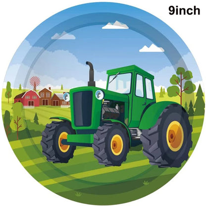 Green Farm Tractor Tableware Napkins Tablecloth Farm Tractor Theme Birthday Decor Birthday Banner Balloon Caketopper