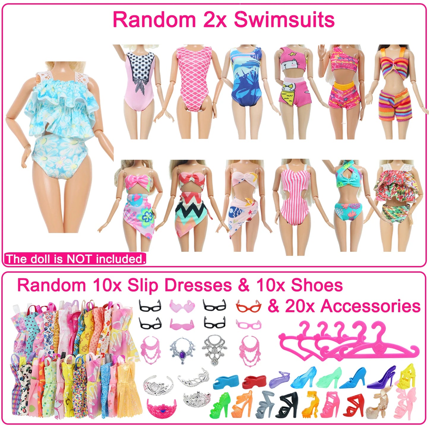 50 Pcs/Set Fashion Doll Accessories for 11.5'' Doll with Party Gown Fashion Dress Outfit Pants Shoes Girl Kids Playhouse Toy