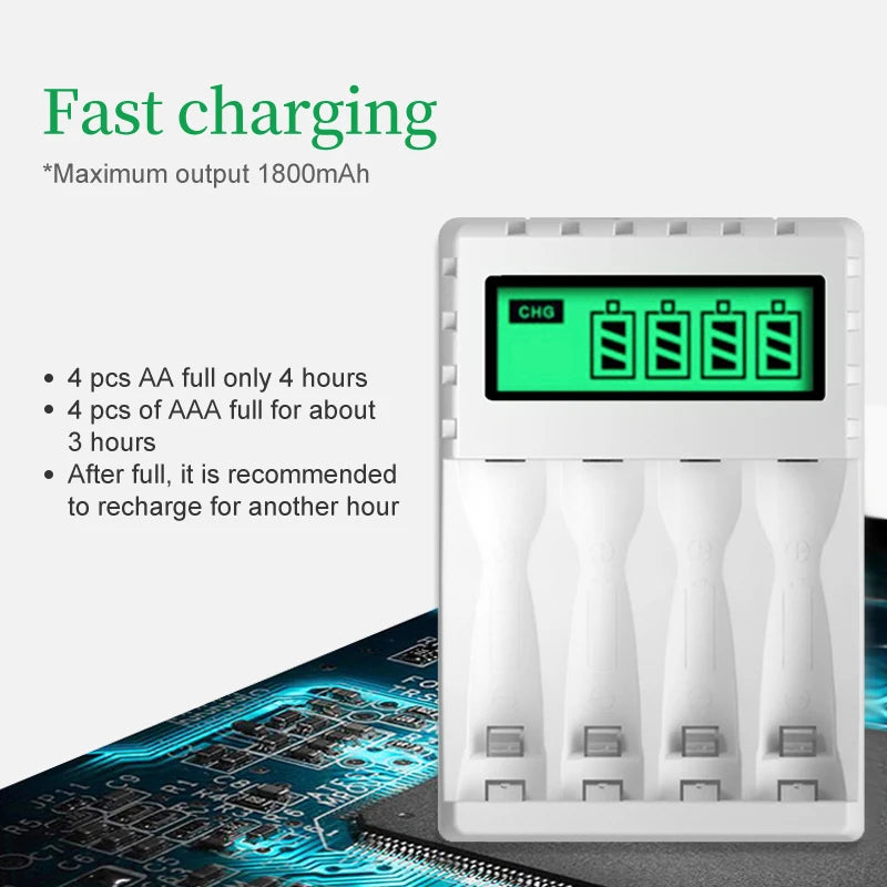 Battery Charger 4-slot Charger for Charging 1-4 Batteries Smart Charger with LCD for AA/AAA NiCd NiMh Rechargeable Batteries