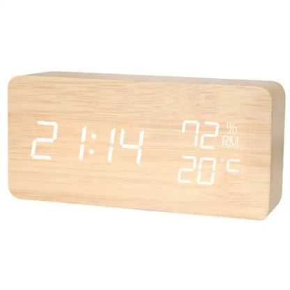Digital LED Wooden Alarm Clock, Desk Clock, Voice Activated, Electronic Desktop Clock, Luminous Silent Alarm Clock