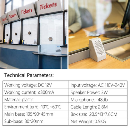 High Clear Dual Way Window Intercom System Bank Counter Interphone Loudspeaker for Pharmacy Railway Station Ticket Office