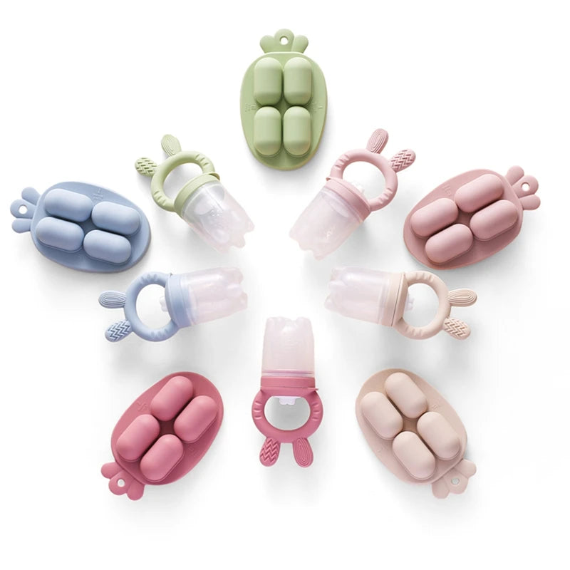 Bunny Animal Design Fruit Feeder Set Breast Milk Freezer Tray Food Soup Silicone Freezer Tray BPA Free Silicone Popsicle Mold