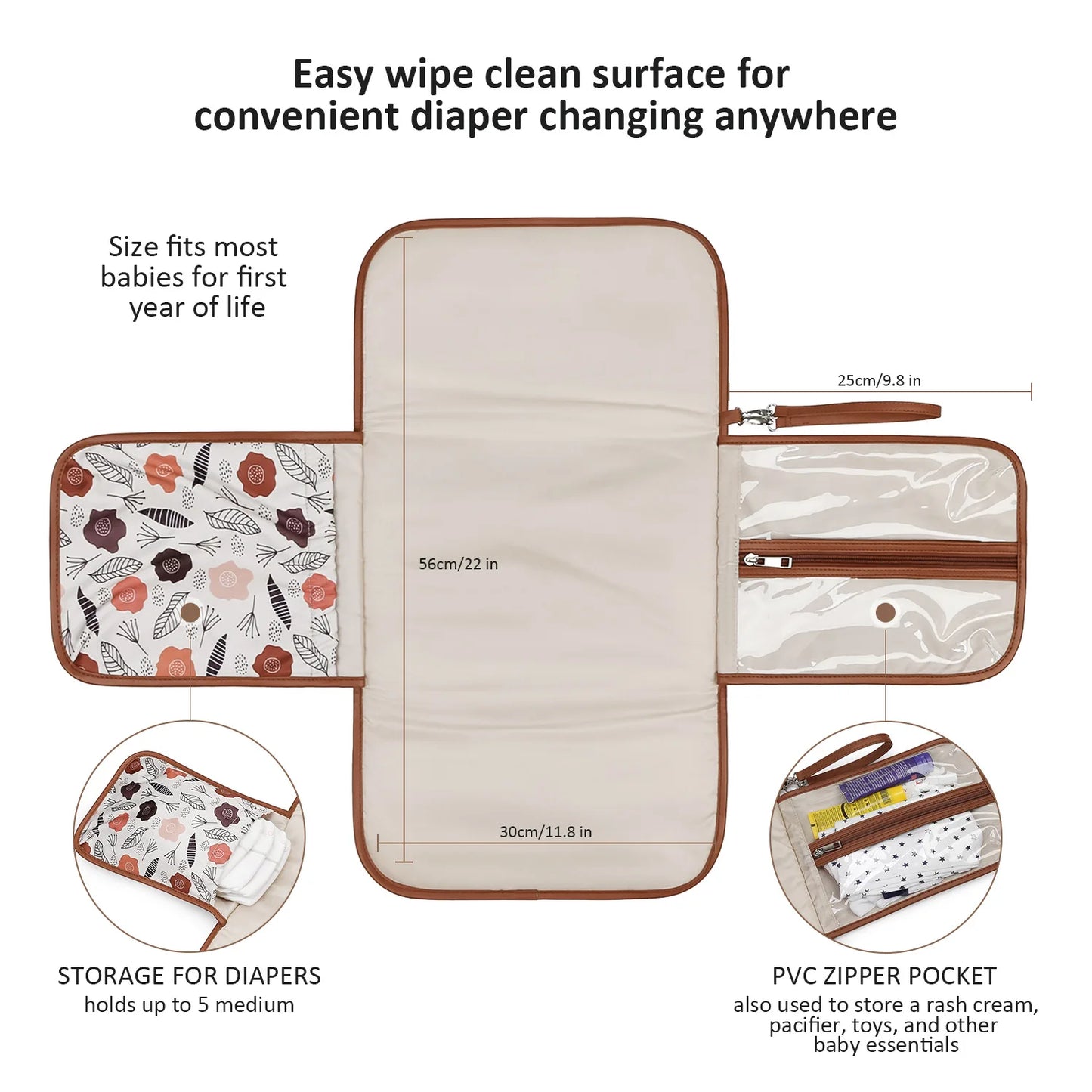 New Portable Diaper Changing Pad, Portable Changing pad for Newborn Girl & boy - Baby Changing Pad with Smart Wipes Pocket