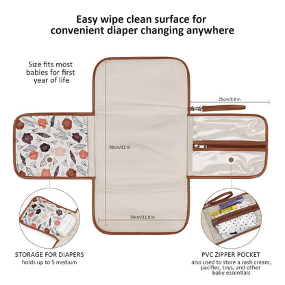 New Portable Diaper Changing Pad, Portable Changing pad for Newborn Girl & boy - Baby Changing Pad with Smart Wipes Pocket