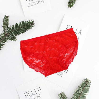 Women Panties Mid Waist Breathable Stretch Hollow Bowknot Soft See-through Lace Sexy Ladies Briefs Underpants Underwear
