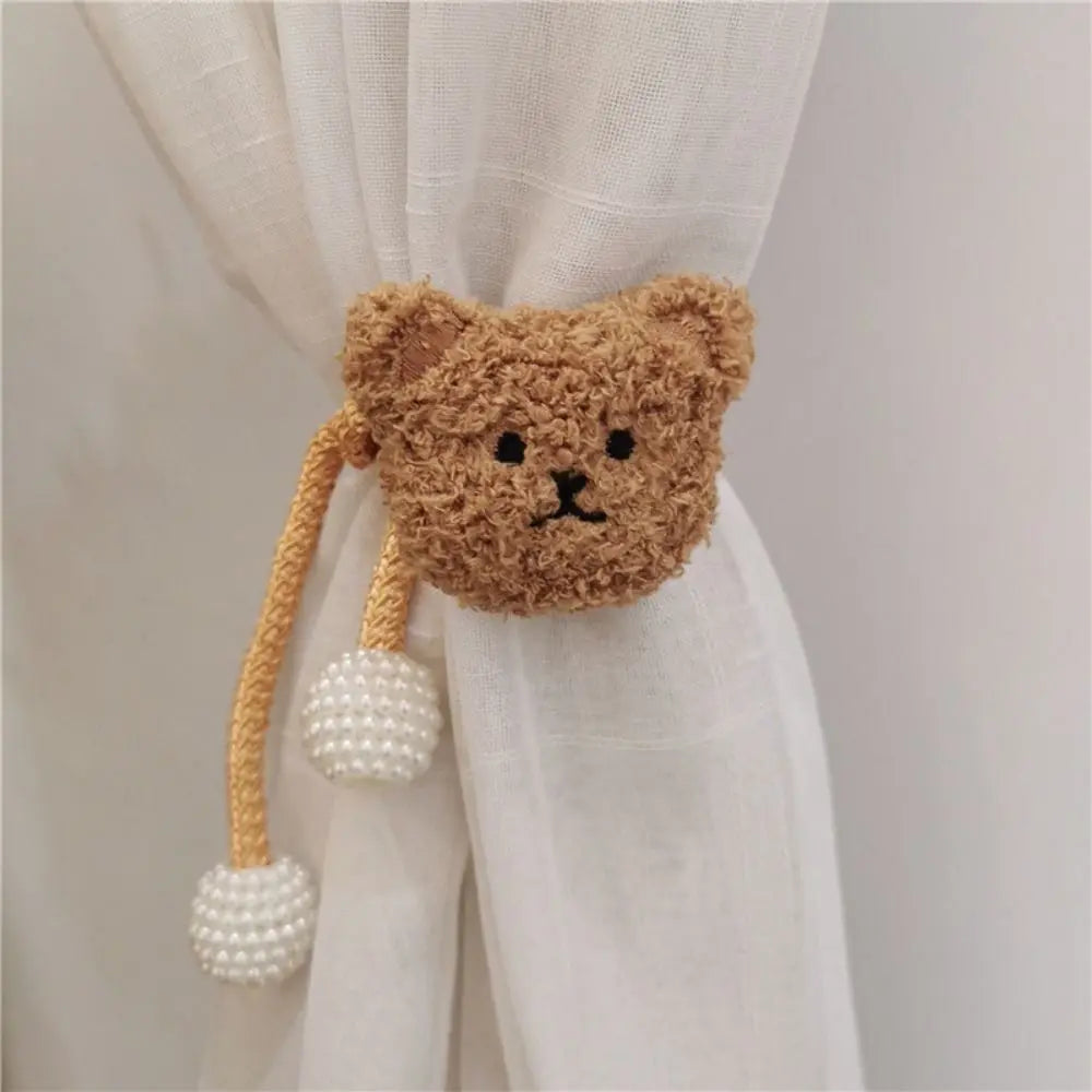 2Pcs Ins Cartoon Bear Curtain Cute Plush Window Curtain Buckles 3D Decorative Bear Curtain Tieback Curtain Accessories
