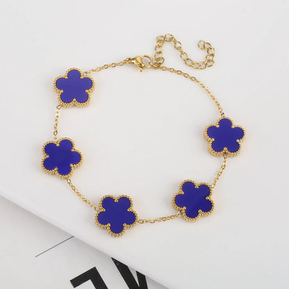 High Quality Hot Selling Plum Blossom Plant Five Leaf Flower Sweater Chain Bracelet Necklace Jewelry Set Stainless Steel Women's