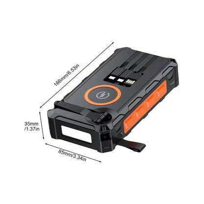 Solar Power Bank Hand-Cranked Battery Bank Charger With LED Light Foldable Powerbank Built-In SOS Alarm Function And Compass For