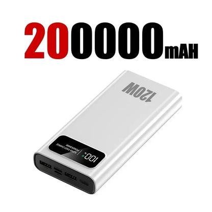 200000mAh Portable Power Bank External Battery High-capacity 120W Super Fast Charging LED Digital Display For Phone Durable Hot