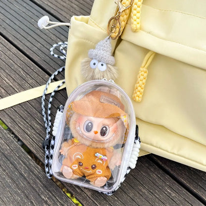 Labubu Protect Case Labubu Sitting Party 15cm Cotton Doll Shoulder Pain Bag PVC Storage Bag Labubu Walk Bag Dustproof
