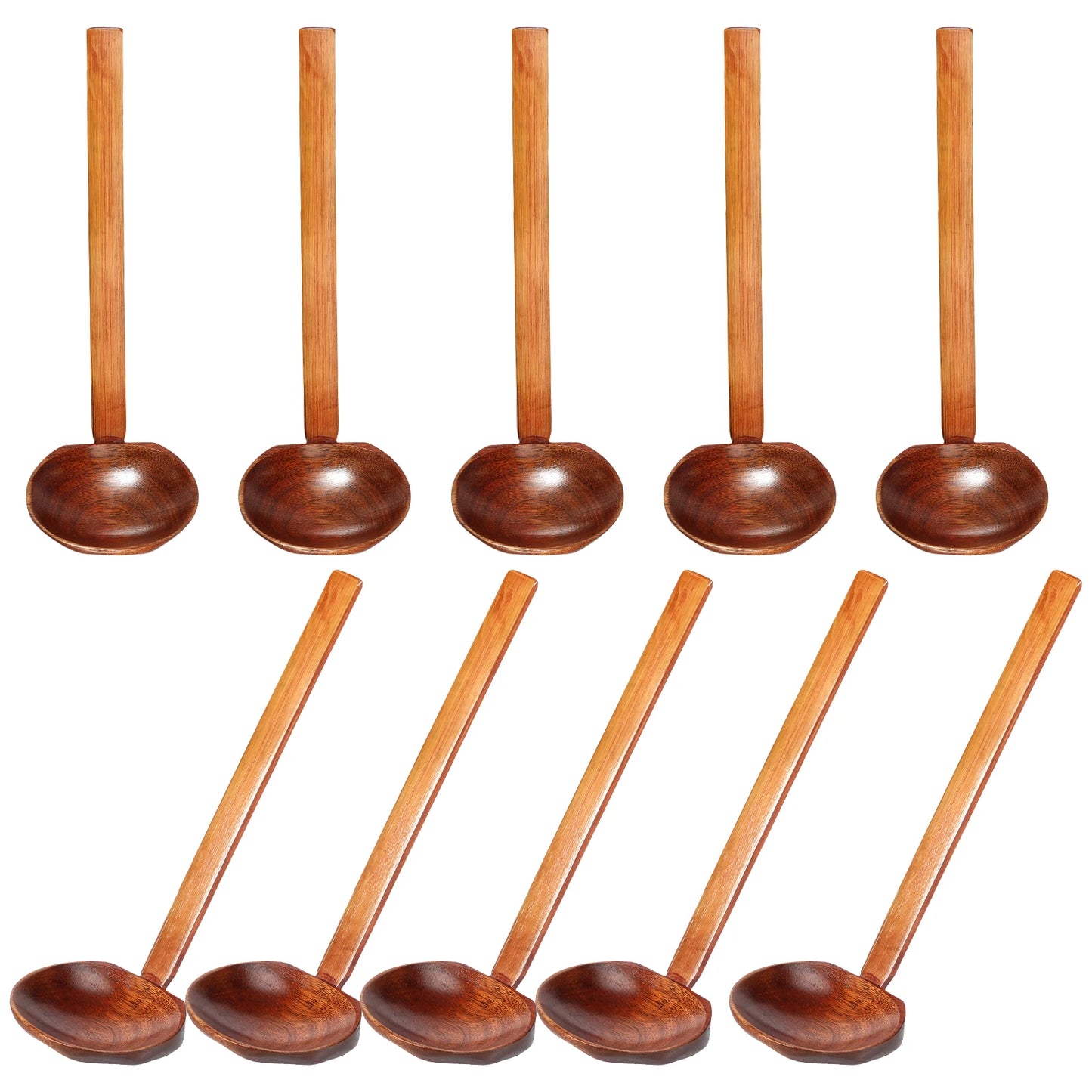 10PCS Wood Soup Spoon with Long Handle Japanese Style Ramen Spoon Large Hot Pot Spoon Tortoise Shell Spoon Serving Spoon
