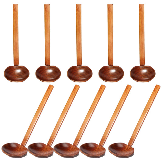 10PCS Wood Soup Spoon with Long Handle Japanese Style Ramen Spoon Large Hot Pot Spoon Tortoise Shell Spoon Serving Spoon