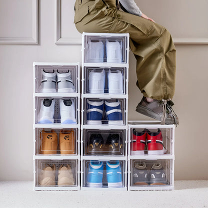 Transparent Shoes Box 6 Layers Shoe Display Case Thickened Foldable Sneaker Shoe Organizers Dustproof High-top Shoe Rack Shelf