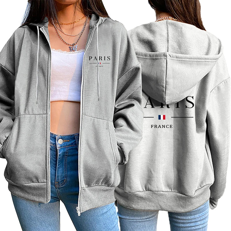 Womens Coat City Printing Casual Hooded Zipper Sweatshirt Sports Jogging Clothing Hot Sales Versatile High Street Woman Jacket