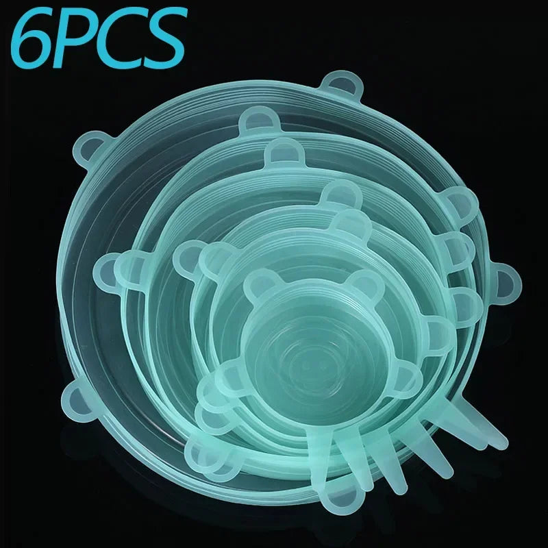 6 Pcs Silicone Covers Stretch Lids for Kitchen Microwave Food Caps Food Universal Dish Stretch Lids for Cans Kitchen Accessories
