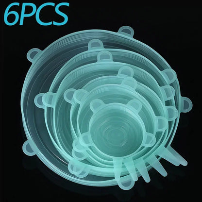 6 Pcs Silicone Covers Stretch Lids for Kitchen Microwave Food Caps Food Universal Dish Stretch Lids for Cans Kitchen Accessories