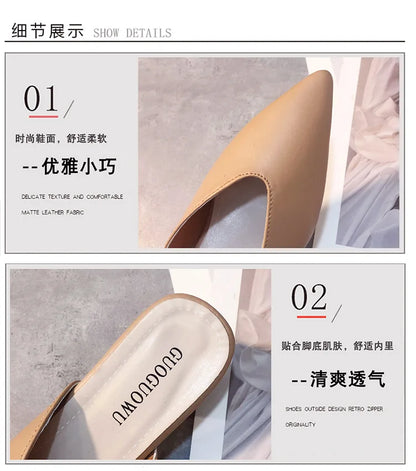 Baotou Half Slippers, Women's Shoes 2024 Spring Fashion, Temperament, Chunky Slippers, Chunky Pointed Sandals,shoes for woman