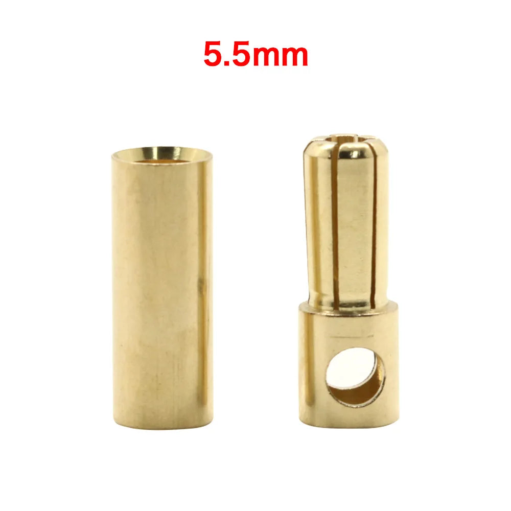 20pcs/lot 2.0mm 3.0mm 3.5mm 4.0mm 5.5mm 6.0mm 8.0MM Gold Bullet Banana Connector plug for ESC Lipo RC battery Plugs (10 pair)