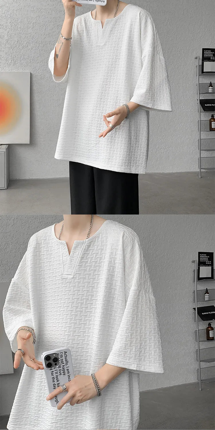 Mens V Neck Loose Fit Tshirt Summer Fashion Comfort Breathable Casual Streetwear Trendy Tee Lightweight Premium Fabric Crew Neck