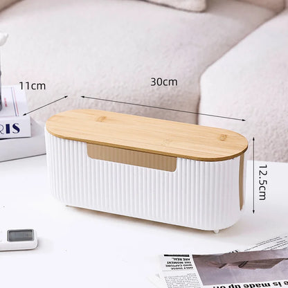Creative Simple Wire Box Bamboo Wood Cover Cable Management Box Plug Board Storage Box Power Cord Charger Storage