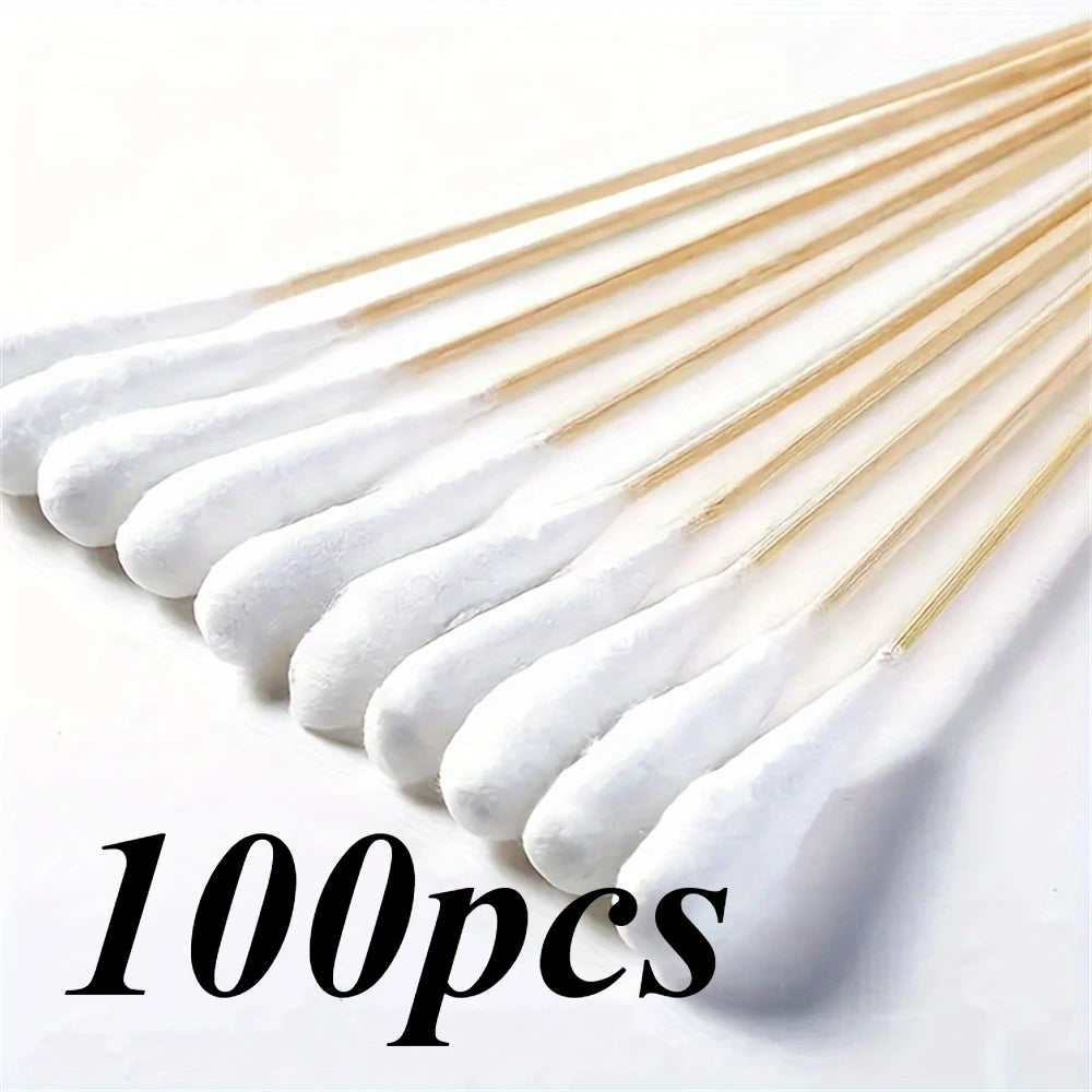 100/300PCS 6 Inch Precision Tips Cotton Swabs - Long Wooden Stick Cotton Buds Pointed Cotton Swabs With Case - Cotton
