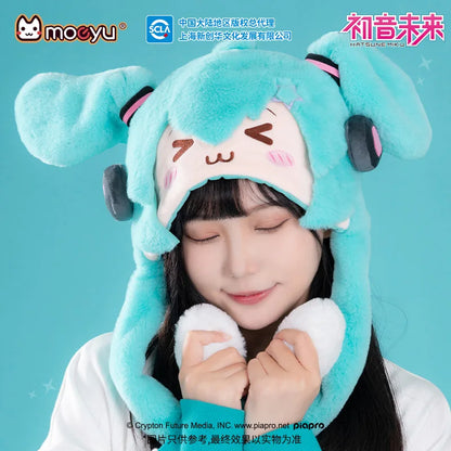 Original Moeyu Miku Hat for Women Men Cap Plush Ears Move Cartoon Hats Autumn Winter Warm Hatsune Vocaloid Cosplay Caps