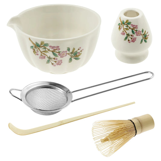 Matcha Whisk and Bowls Kit with Whisk Holder Scoop and Sifter Japanese Style Matcha Making Set Teaset Giftbox for Tea lovers