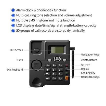 Cordless Phone Desktop Telephone Support GSM 850/900/1800/1900MHZ Dual SIM Card 2G Fixed Wireless Phone with Antenna Radio Alarm