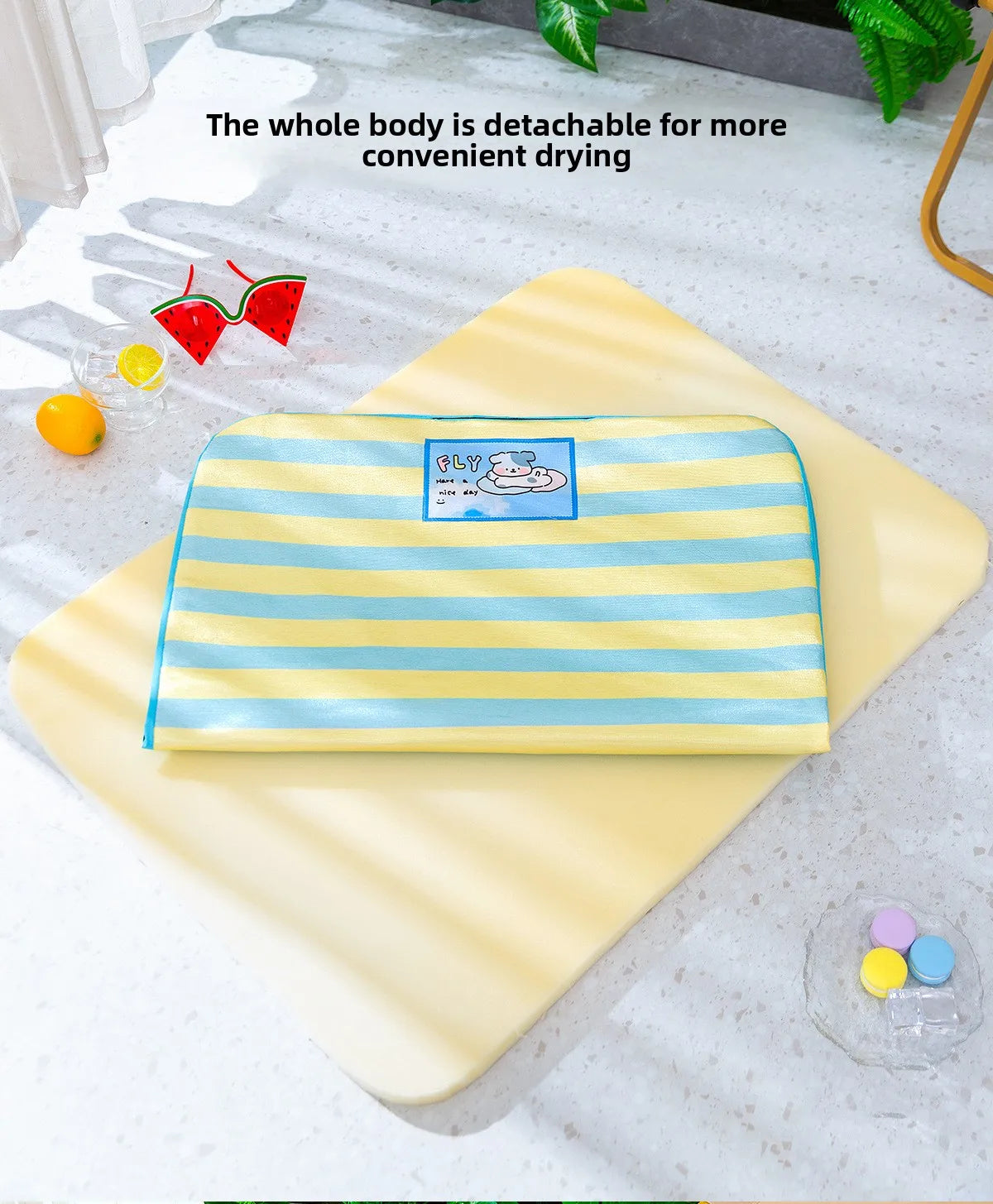 Summer dog cartoon striped ice silk mat, cat cooling mat, cooling cat bed, cooling bed, dog bed, pet bed
