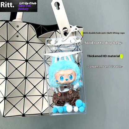 Labubu Fully Transparent Square Walking Bag Labubu Sitting Posture Protective Cover Labubu Protective Cover Display Bag Fashion