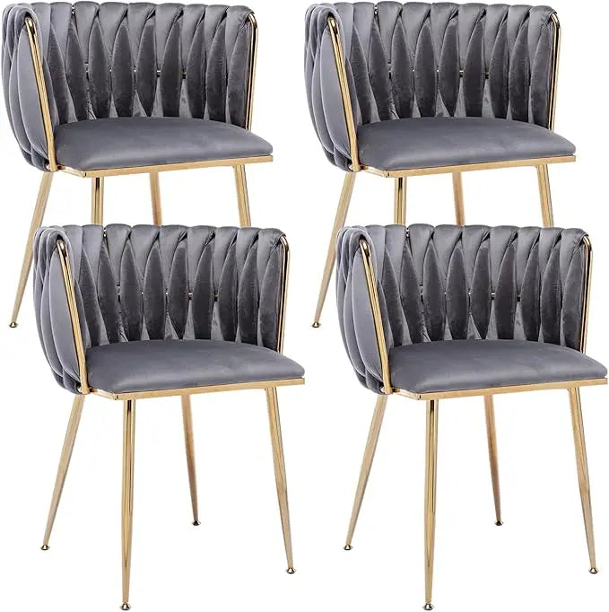 Modern Velvet Dining Chair with Gold Metal Legs, Set of 4 Luxury Tufted Dining Chairs for Living Room, Dining Chair