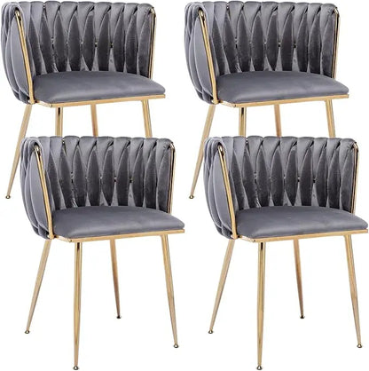 Modern Velvet Dining Chair with Gold Metal Legs, Set of 4 Luxury Tufted Dining Chairs for Living Room, Dining Chair