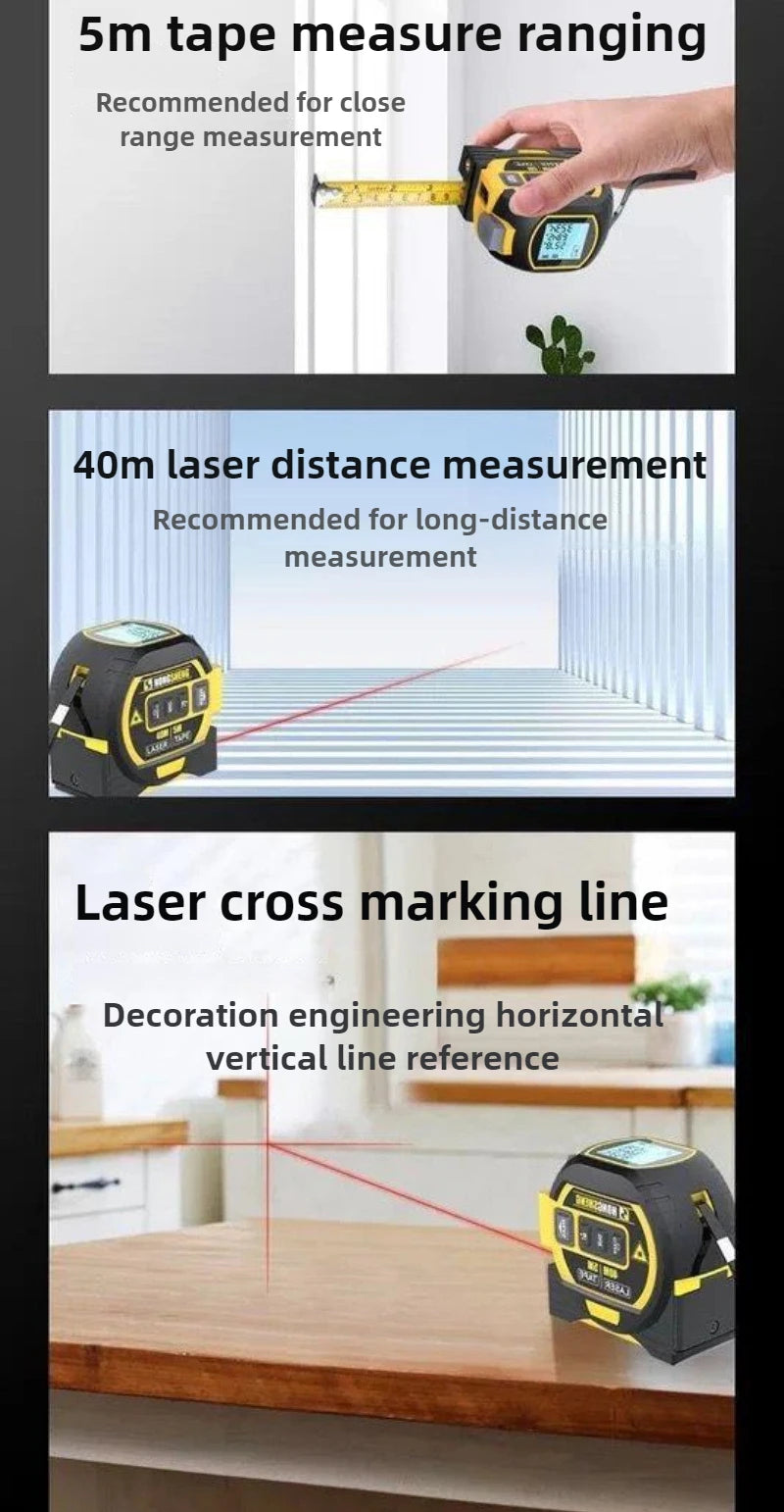 3 in 1 High Precision Laser Tape Measure 5M Infrared Rangefinder Electronic Tape Laser Measuring Ruler Building Measurement