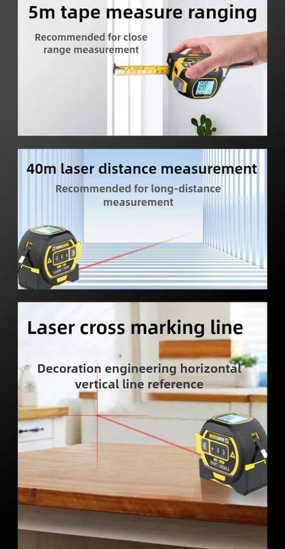 3 in 1 High Precision Laser Tape Measure 5M Infrared Rangefinder Electronic Tape Laser Measuring Ruler Building Measurement