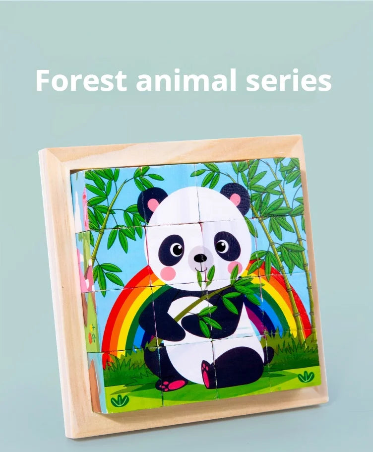 Six Sides Painted Wooden Puzzle Three-Dimensional Traffic Animal Puzzle Building Blocks Early Education Educational Toy