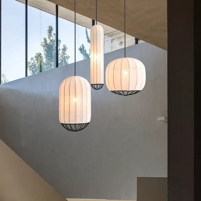 Japanese Lantern Lamp Modern Fabric Pendant Lamp For Living Room Homestays Corridors Staircase Decorative LED Cloth Hanging Lamp