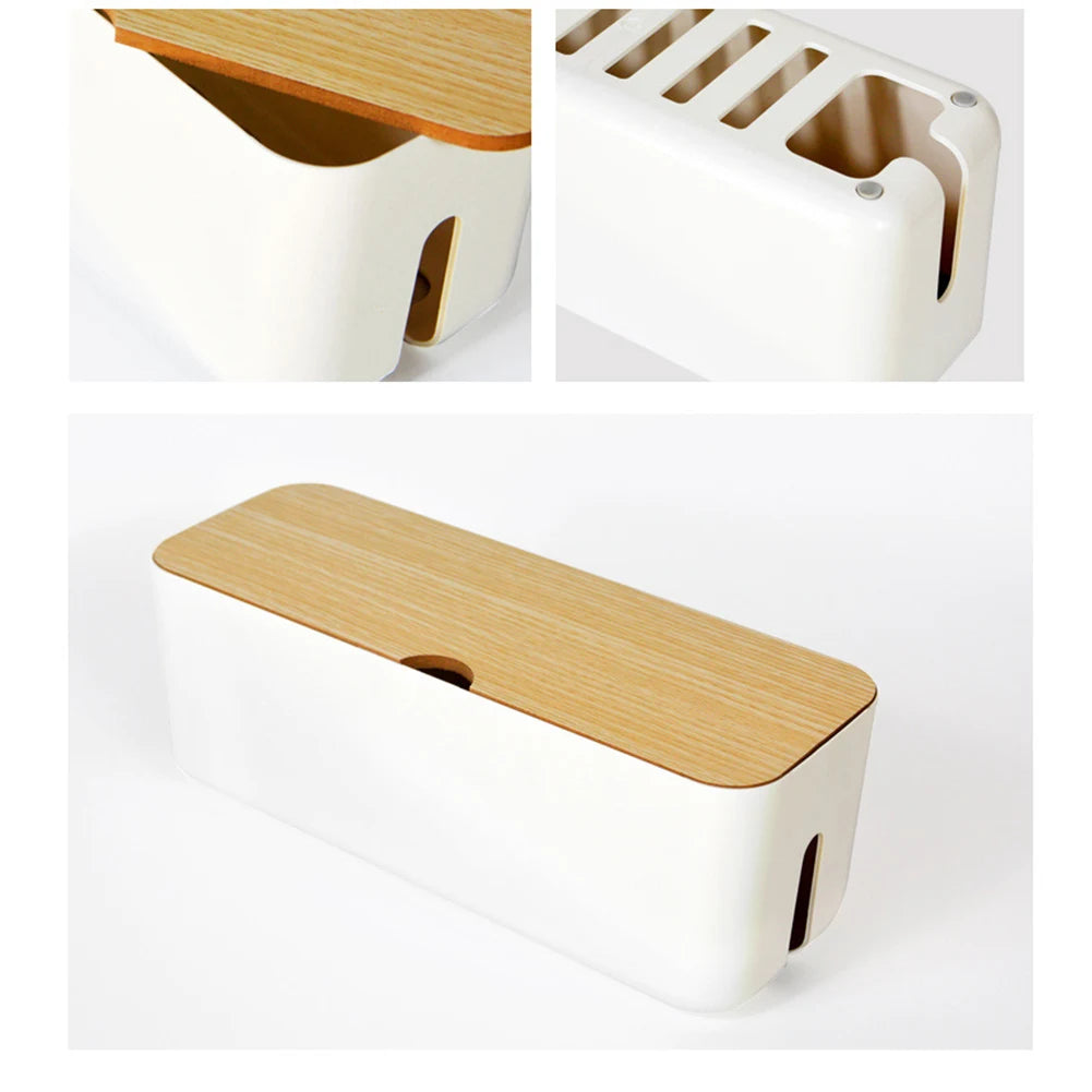 Socket Cable Organizer Box Wooden Style Cord Storage Case Dustproof Charging Data Cable Management Device for TV Wires/Computer